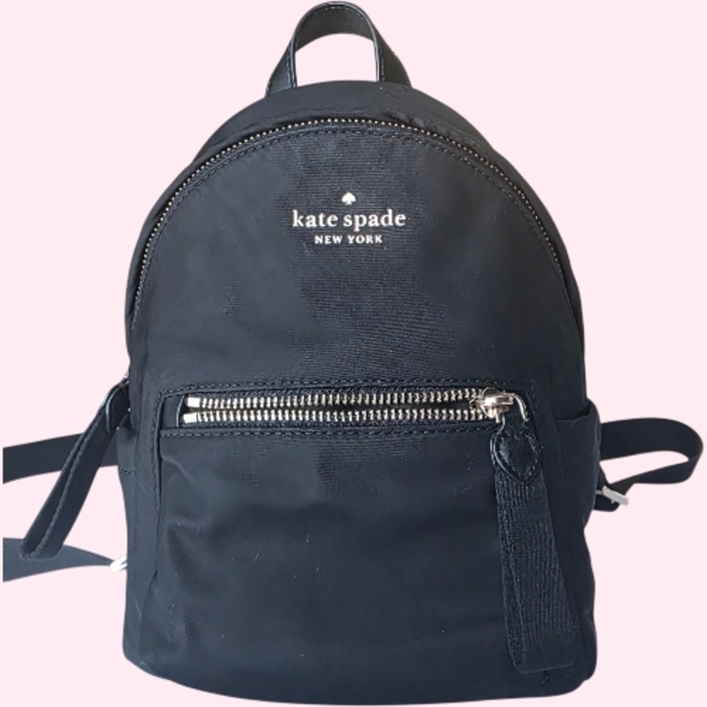 Kate Spade Black Nylon Mini Backpack | Small Daypack Purse Gold Zip Minimal